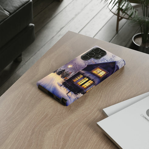 Glowing Homes in the Snow with Christmas Decorations - Impact Resistant Phone Case